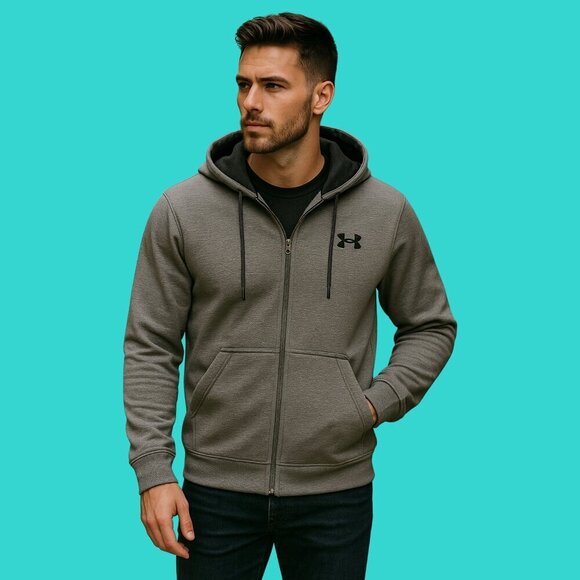 🔥 Under Armour XL Zip-Up Hoodie – Textured Grey Performance Fit - Picture 1 of 8